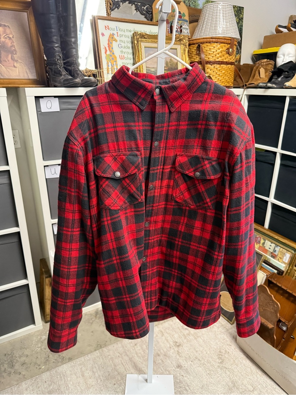 Highway 21 Men's Red & Black Flannel Motorcycle Padded Jacket
